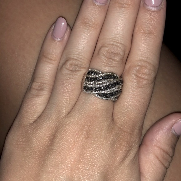 Zales Jewelry - Sterling Silver Ring w/Real White & Black Diamonds